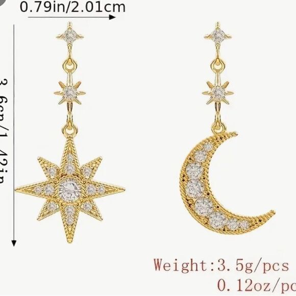 ⭐️ Betsey Johnson celestial moon & star crystal dangle earrings ⭐️ - Picture 5 of 7